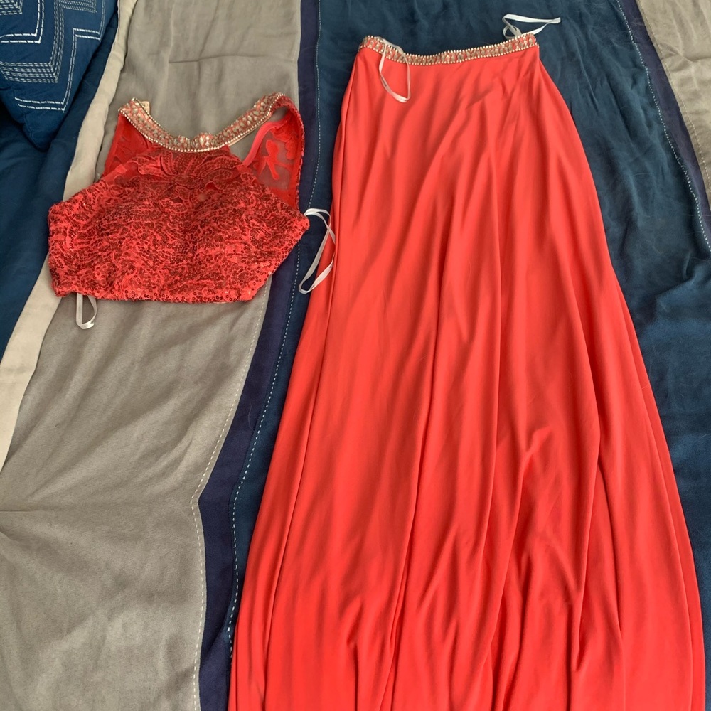 Coral Pink 2 Piece Prom Dress